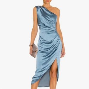 Elegant Satin One Shoulder Ruched Wrap Dress